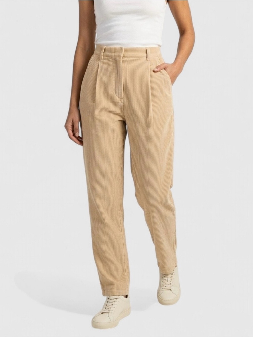 Aritzia Wilfred Lennox Corduroy Pants High Waisted Trousers Tan Beige 4 Minimal